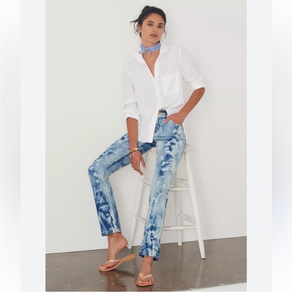Anthropologie Pilcro Slim Boyfriend Blue Tie-Dye Denim Jeans sz 26 Tall